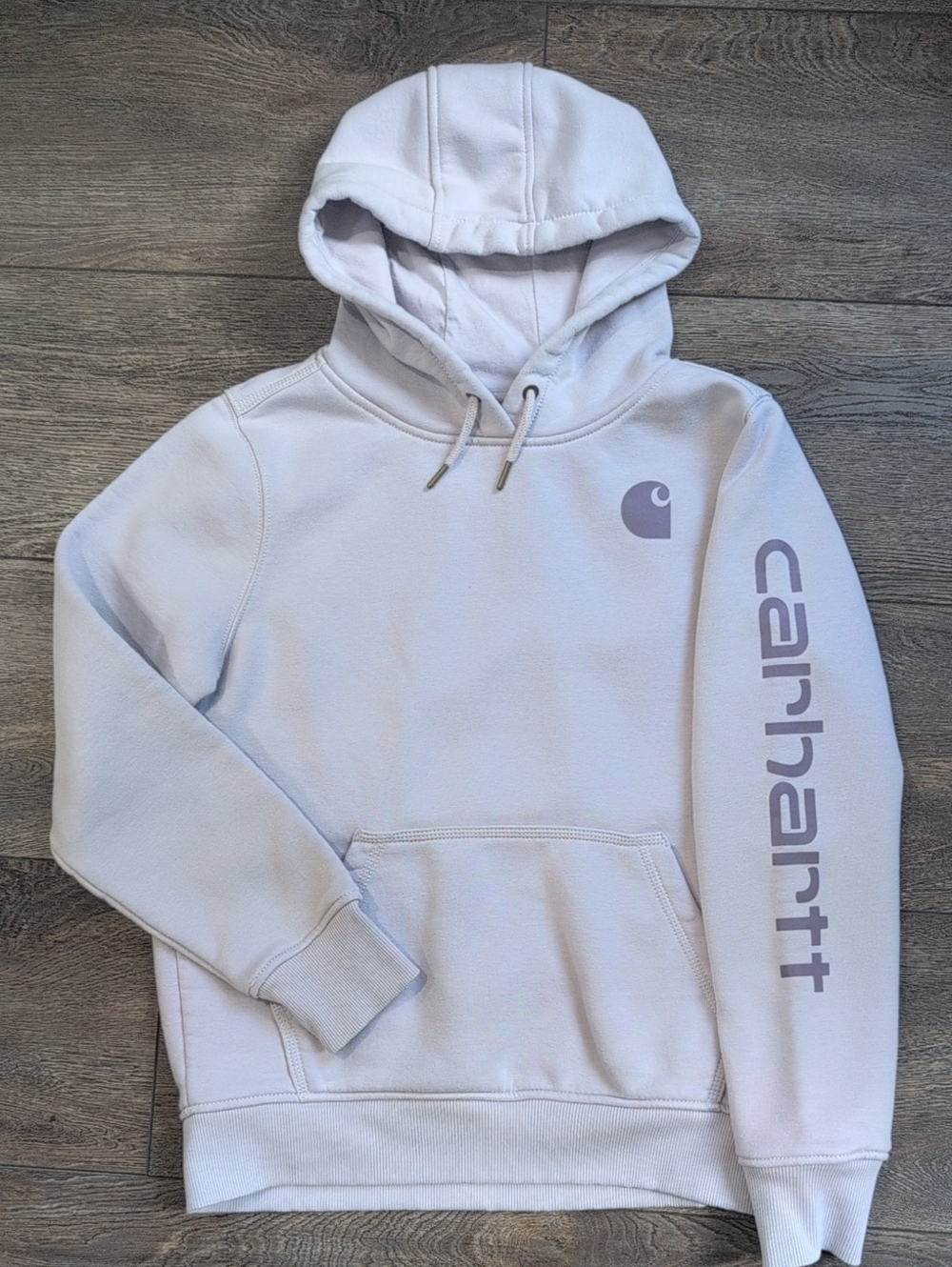Carhartt Light Lavender Pullover Hoodie with Sleeve Logo - Small 4/6 Relax Fit